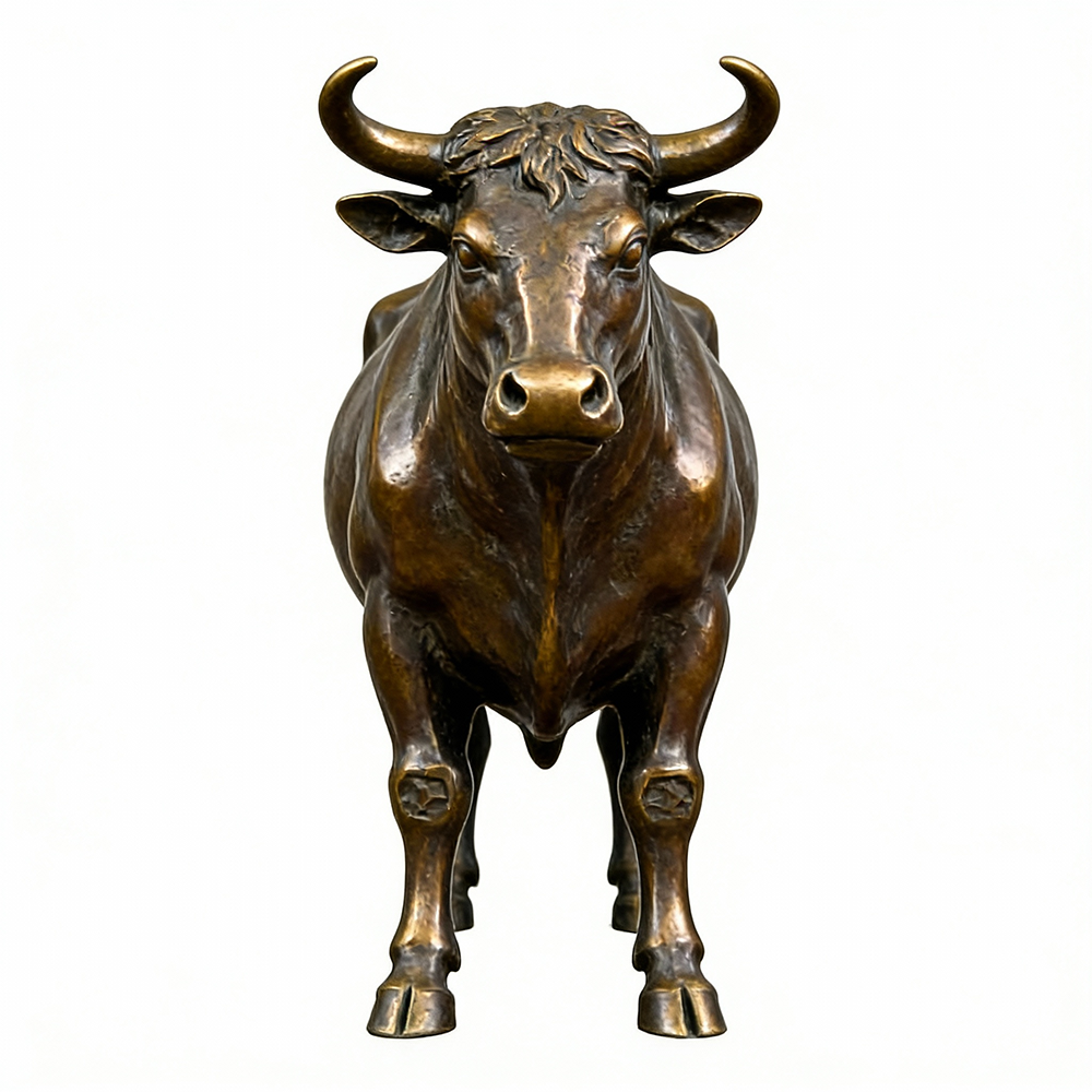 front view of bronze bull statue for sale