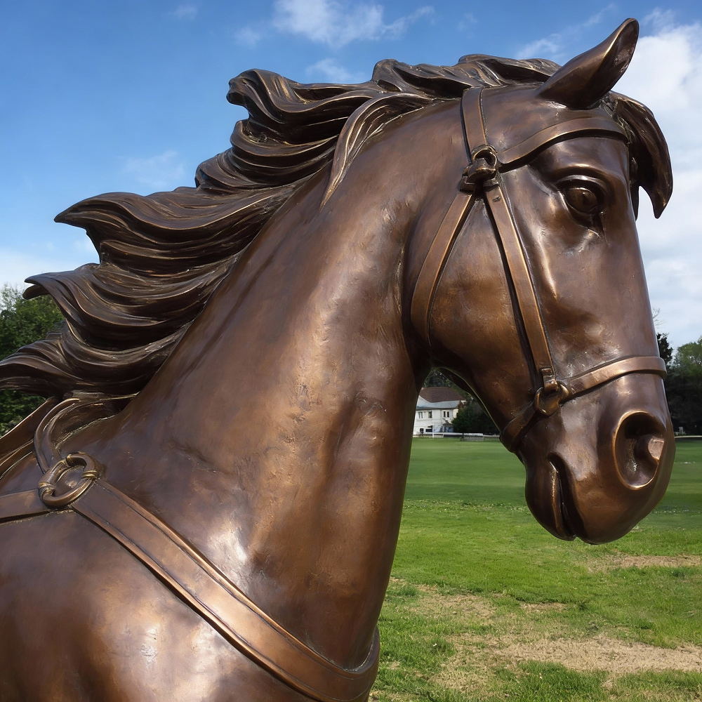 garden classical horse sculpture head detail