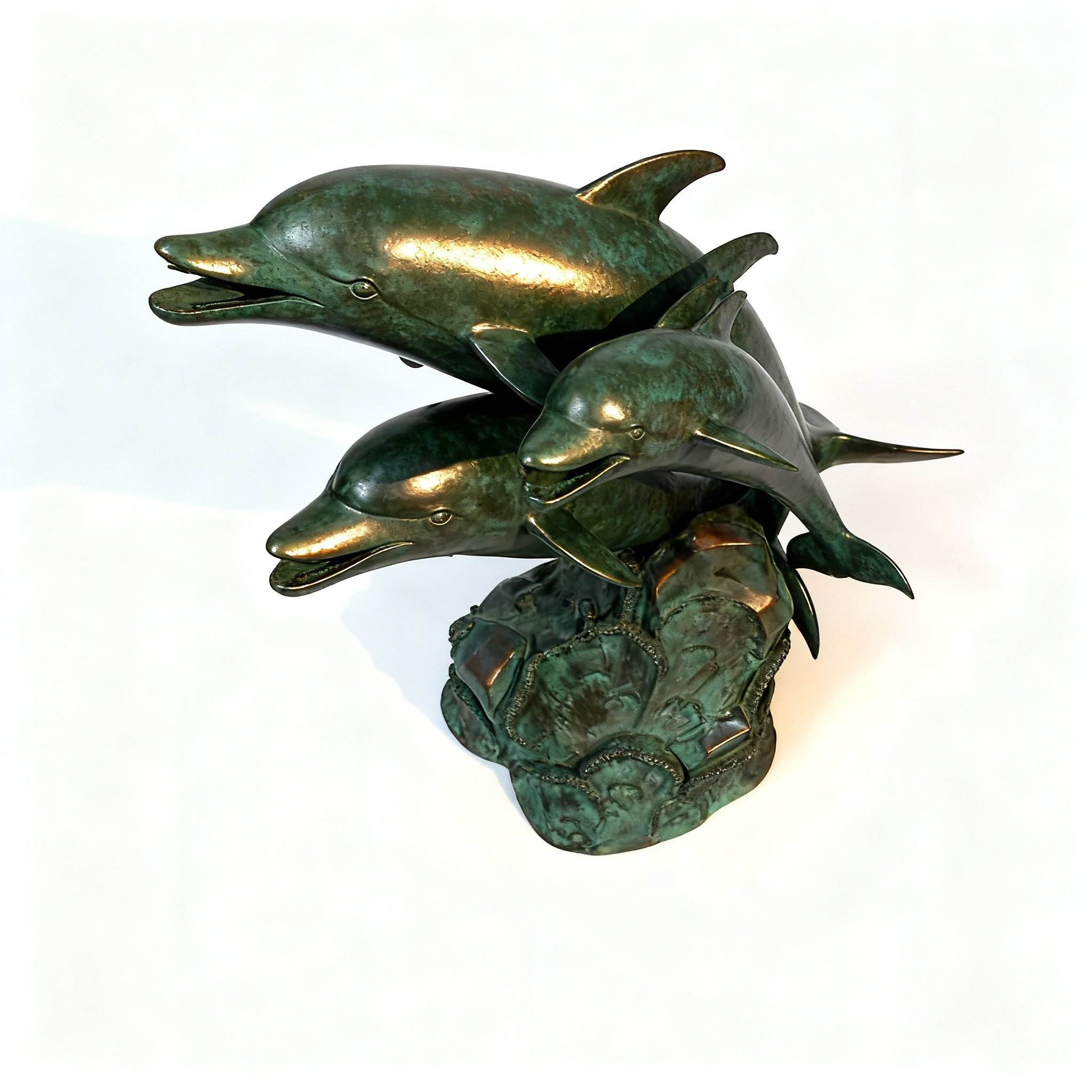 green patina bronze dolphin sculpture group