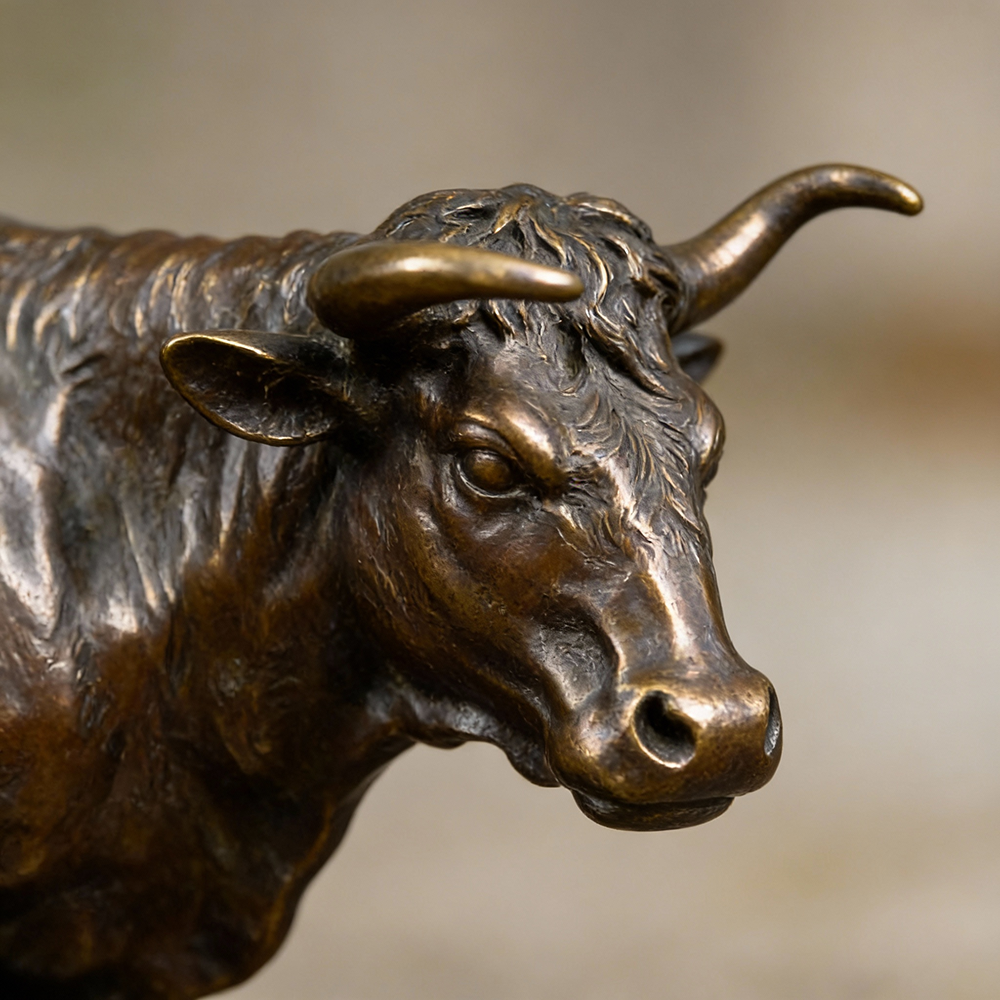 head details of the bronze bull statue for sale