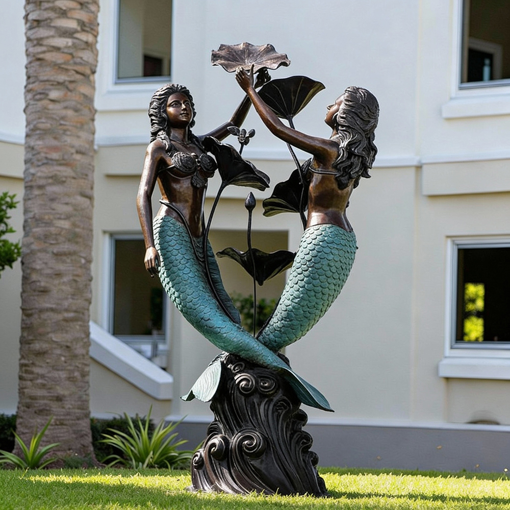 large Twin Mermaid Statue bronze sculpture for garden centerpiece