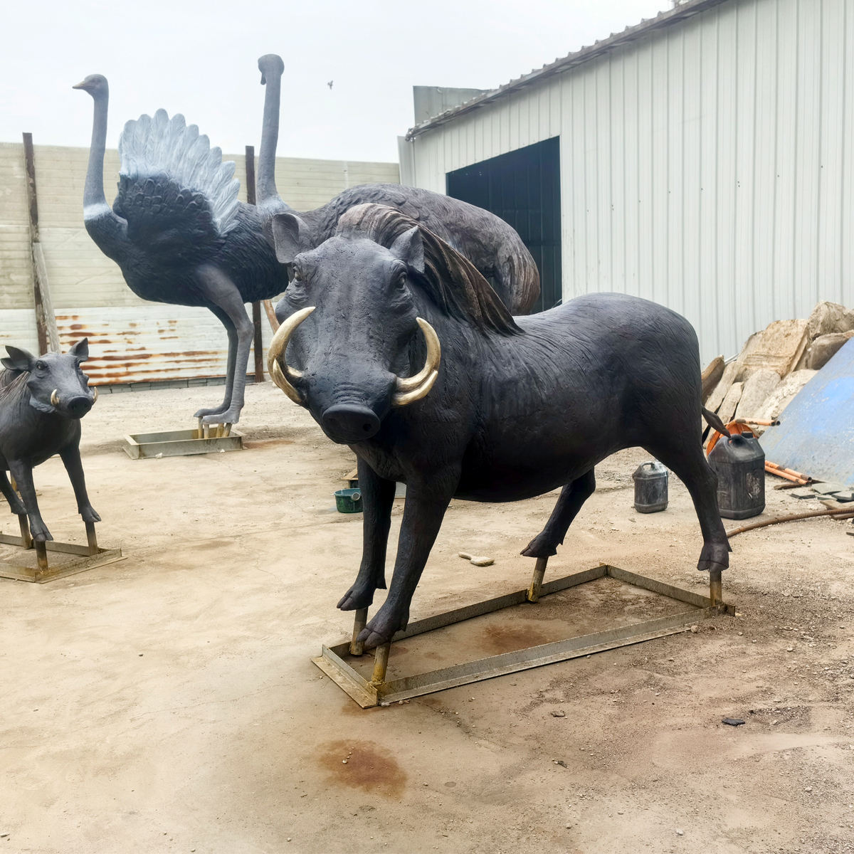 large Warthog Metal Garden Sculpture