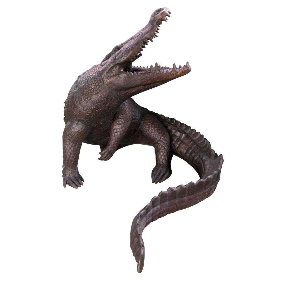 large bronze Alligator Garden Sculpture with open jaws