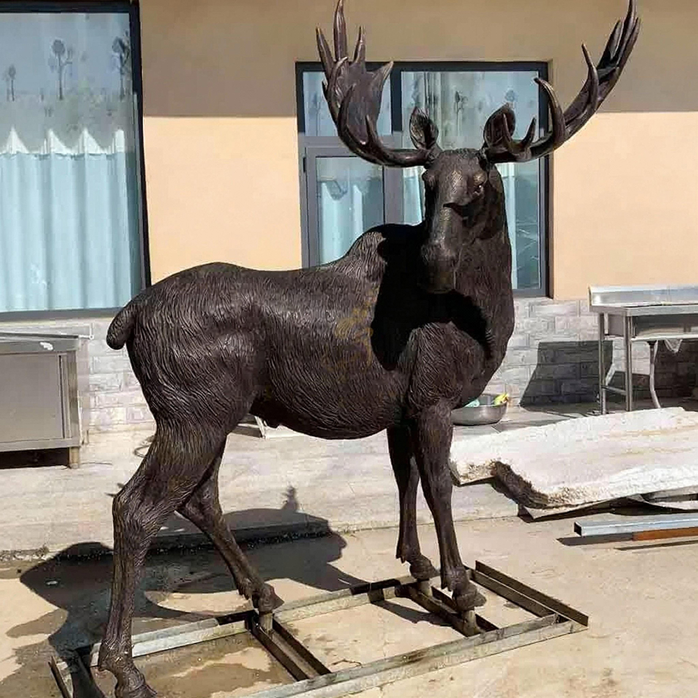life size Moose Garden Ornament bronze front antlers wide