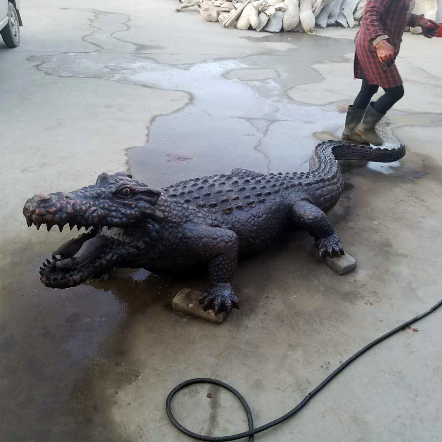 life size bronze Alligator Garden Sculpture in garden
