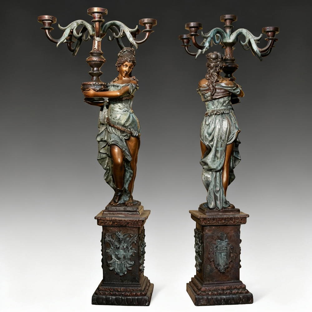 luxury bronze Lady Holding Candelabra Sculpture