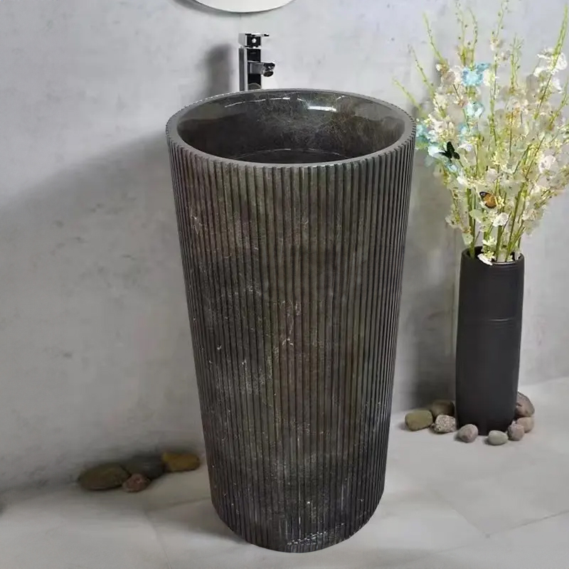 marble Free Standing Sink Basin fluted