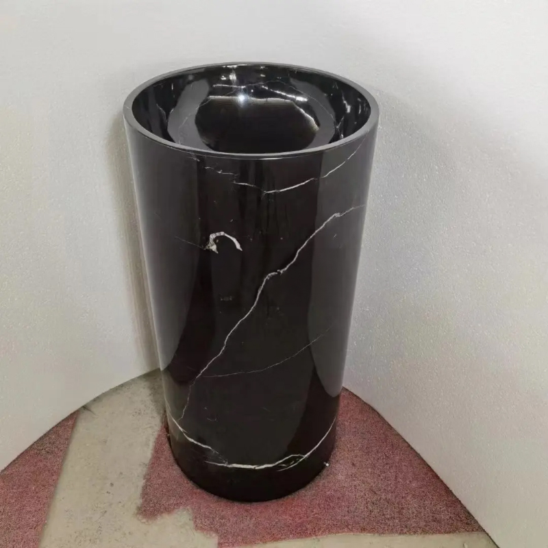marble Free Standing pedestal Sink Basin black