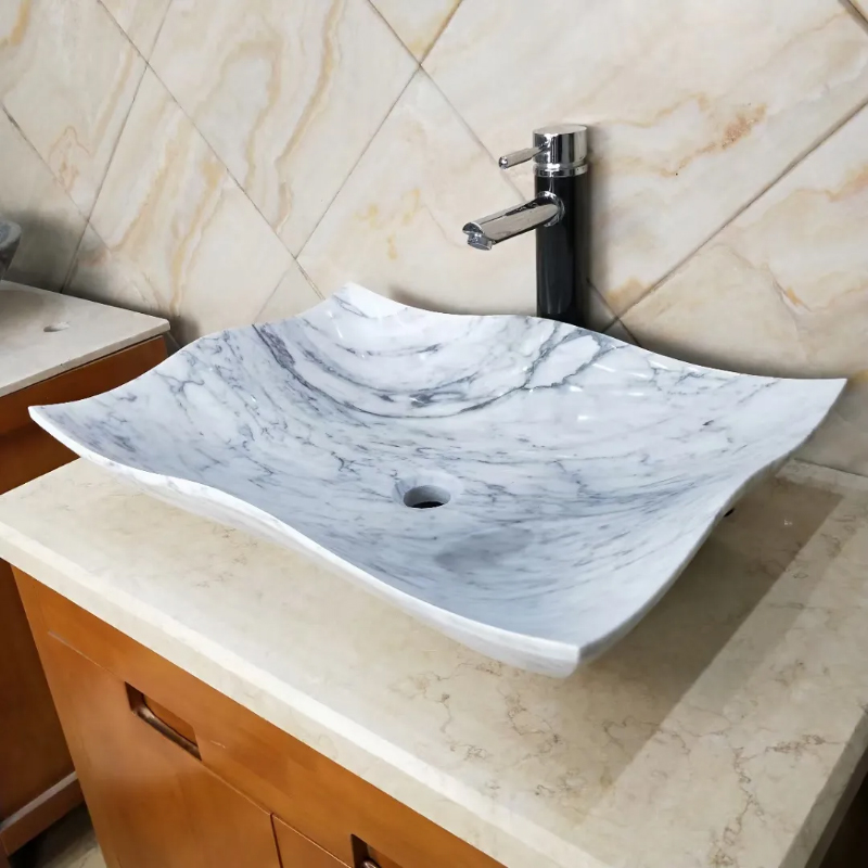 marble irregular vessel sink wave edge
