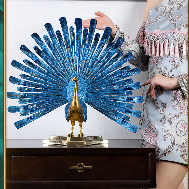 modern bronze Peacock Decor Statue table ornament