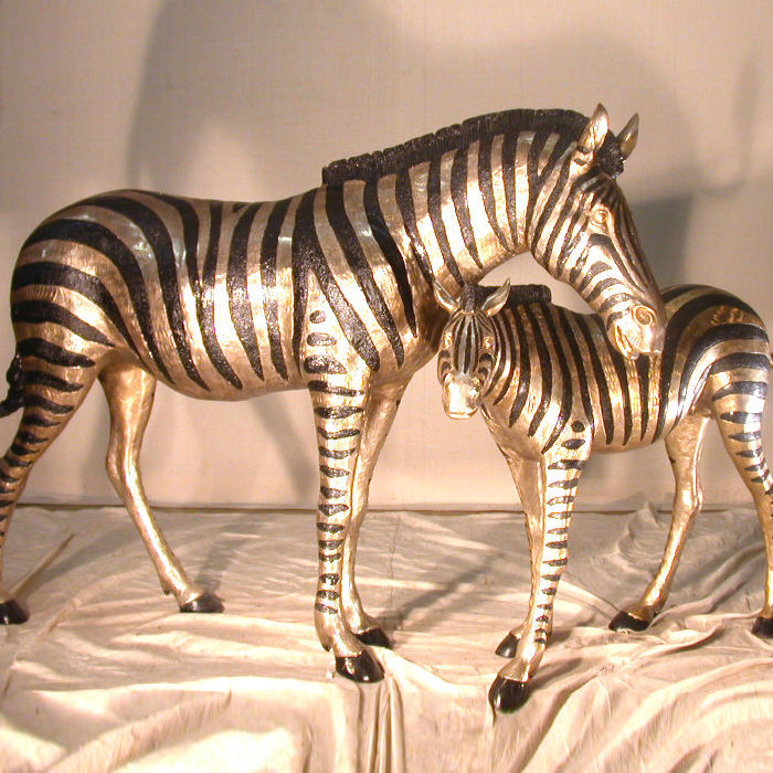 mother and foal bronze Life Size Zebra Statue
