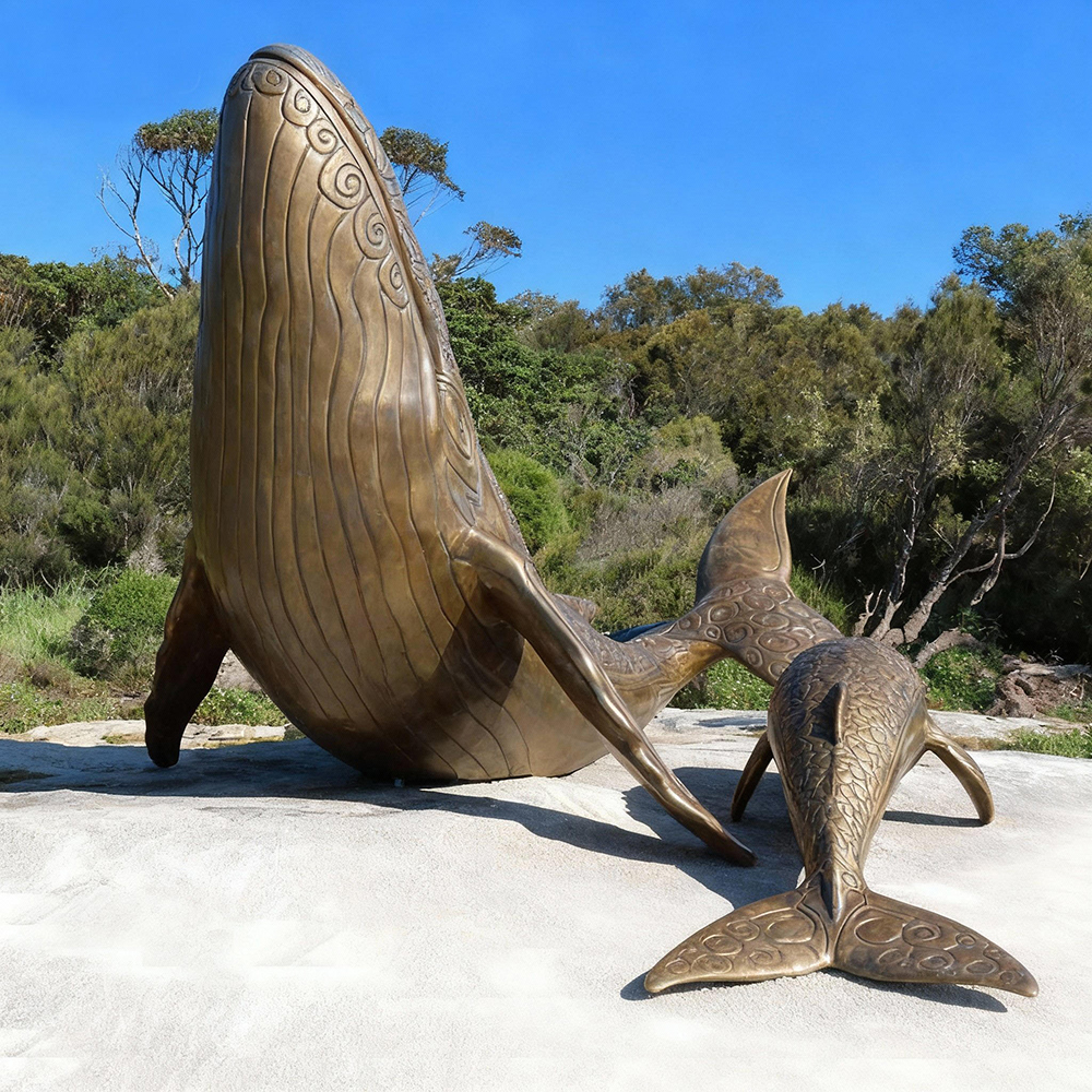 outdoor bronze Humpback Whale Statue pair