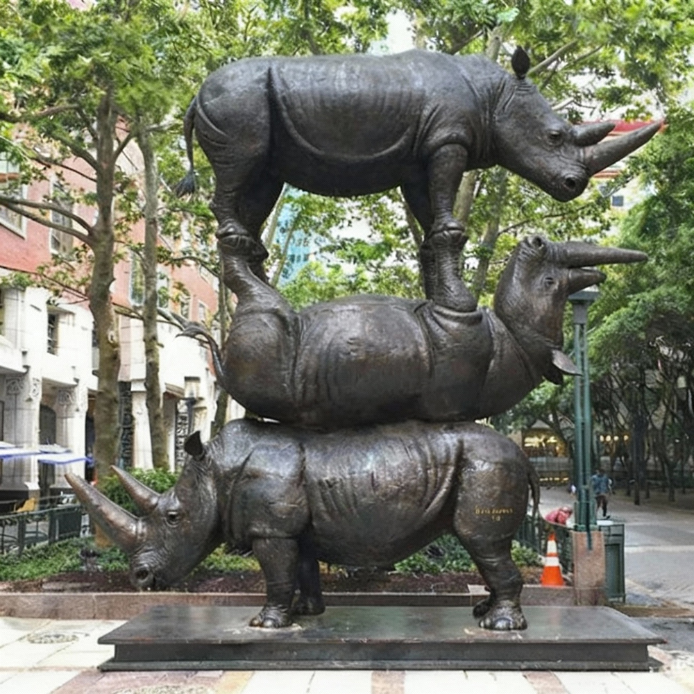 outdoor bronze The Last Three Rhinos Sculpture