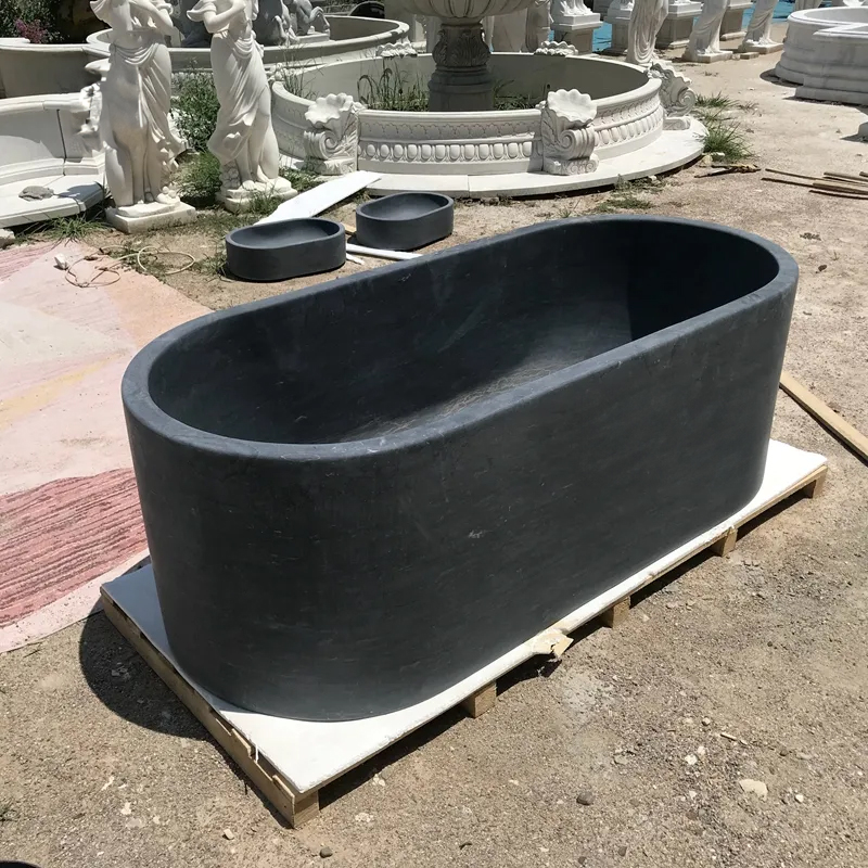 oval marble Matte Black Freestanding Tub