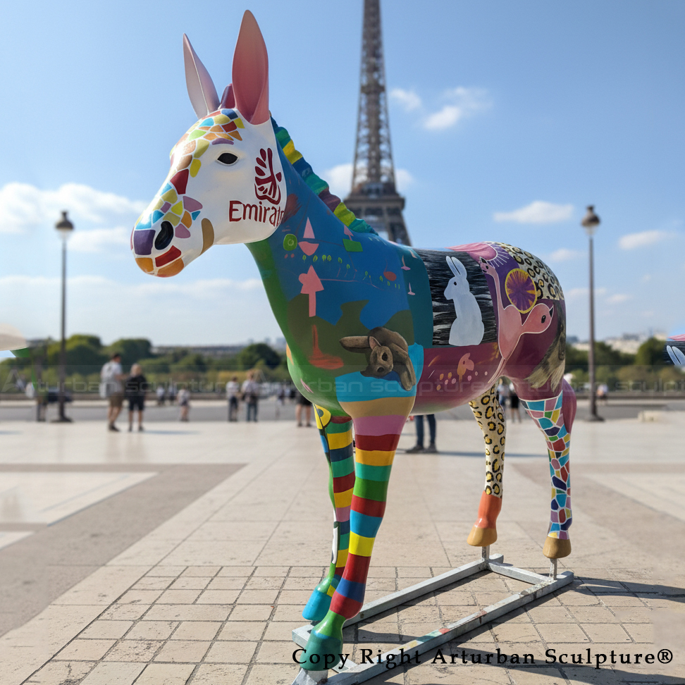 painted Outdoor Donkey fiberglass Statue
