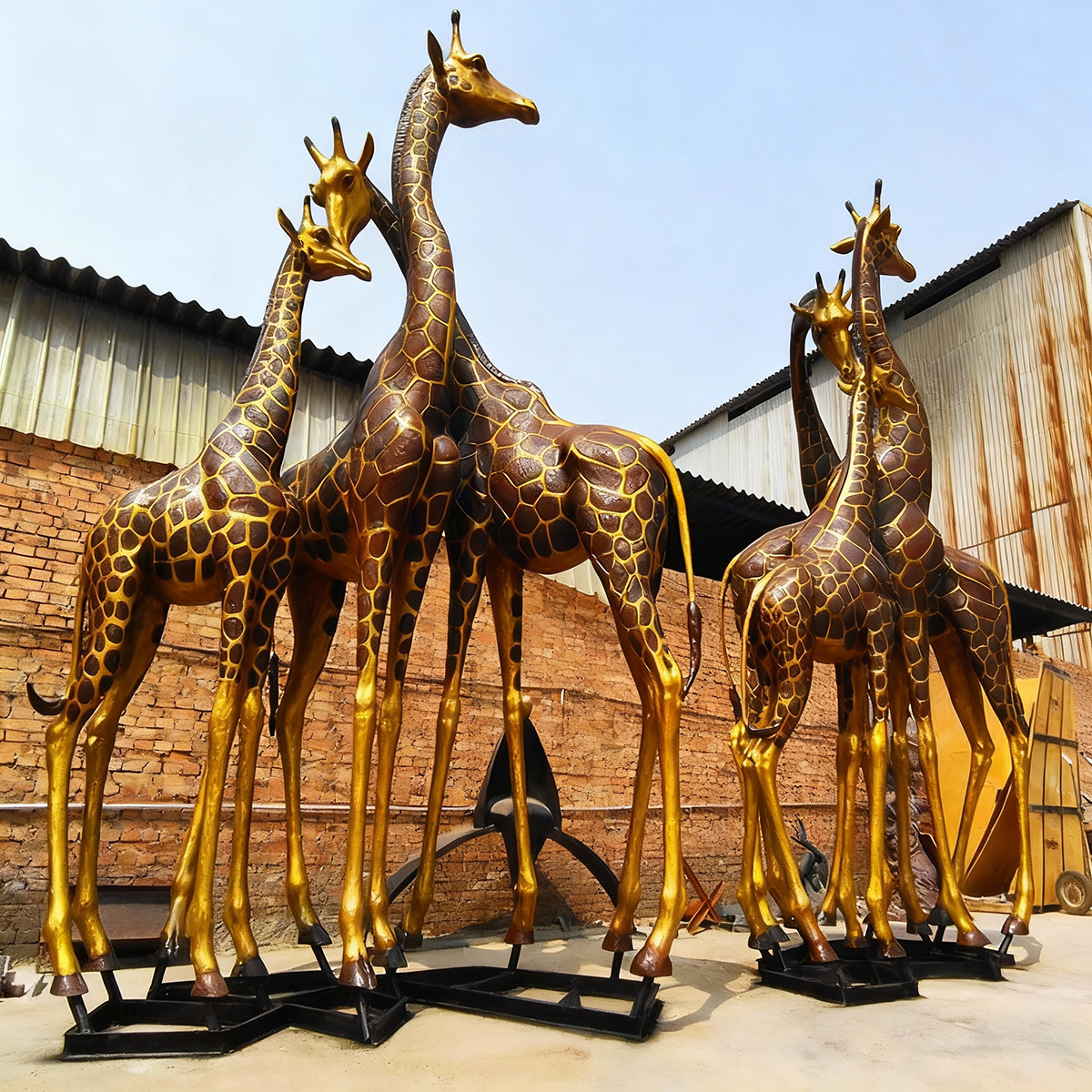 tall bronze Giraffe Lawn Statue group
