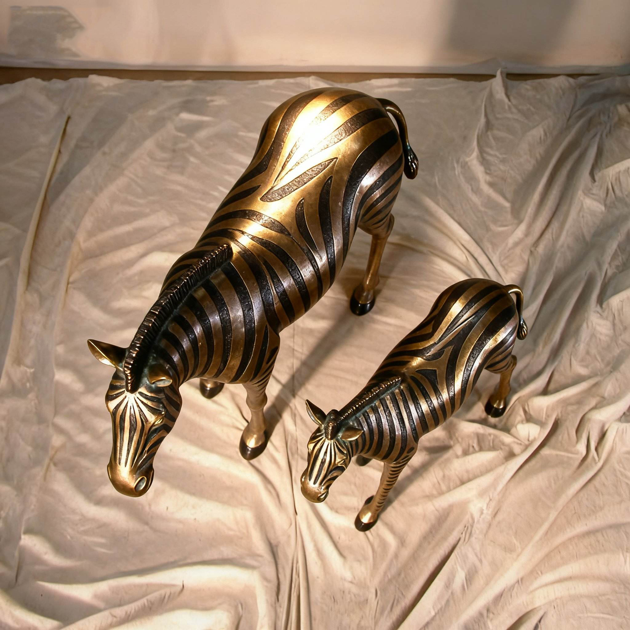 top view bronze Life Size Zebra Statue set
