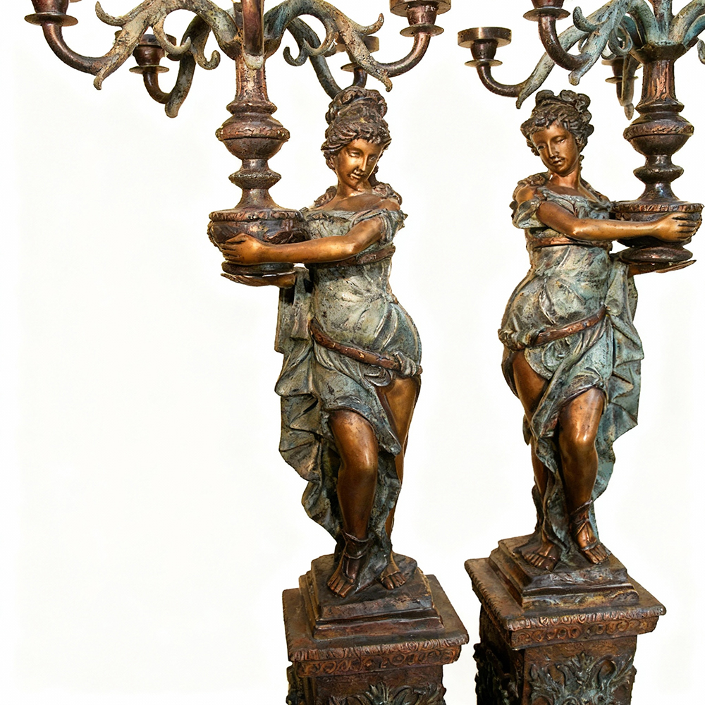 villa bronze Lady Holding Candelabra Sculpture