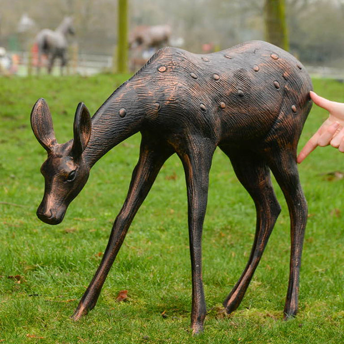 1-(14) Grazing fawn bronze ornament with textured body