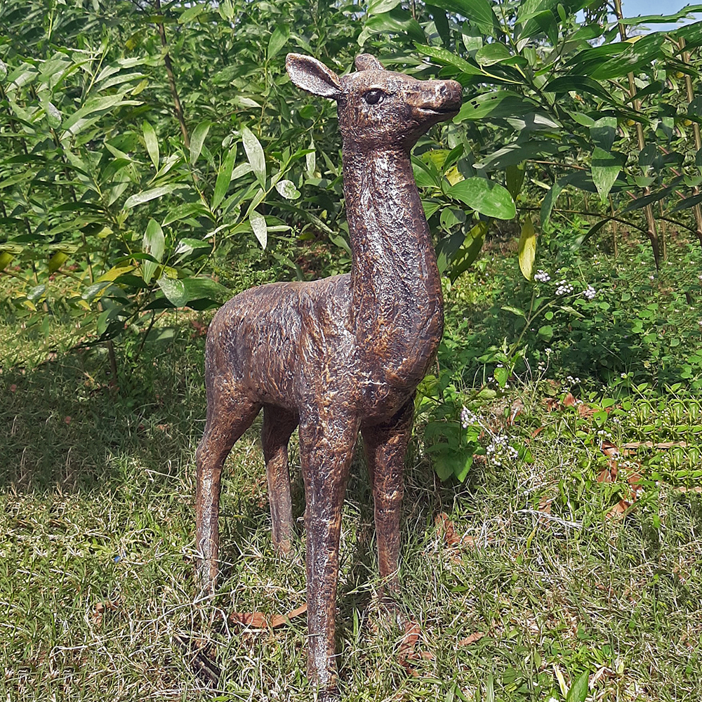 1-(15) Rustic bronze young deer statue in grass