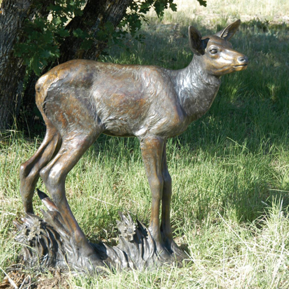 1-(8) Bronze fawn standing on textured base