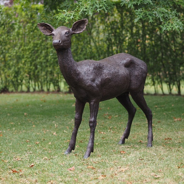 1-(9)Dark metal deer calf statue in garden