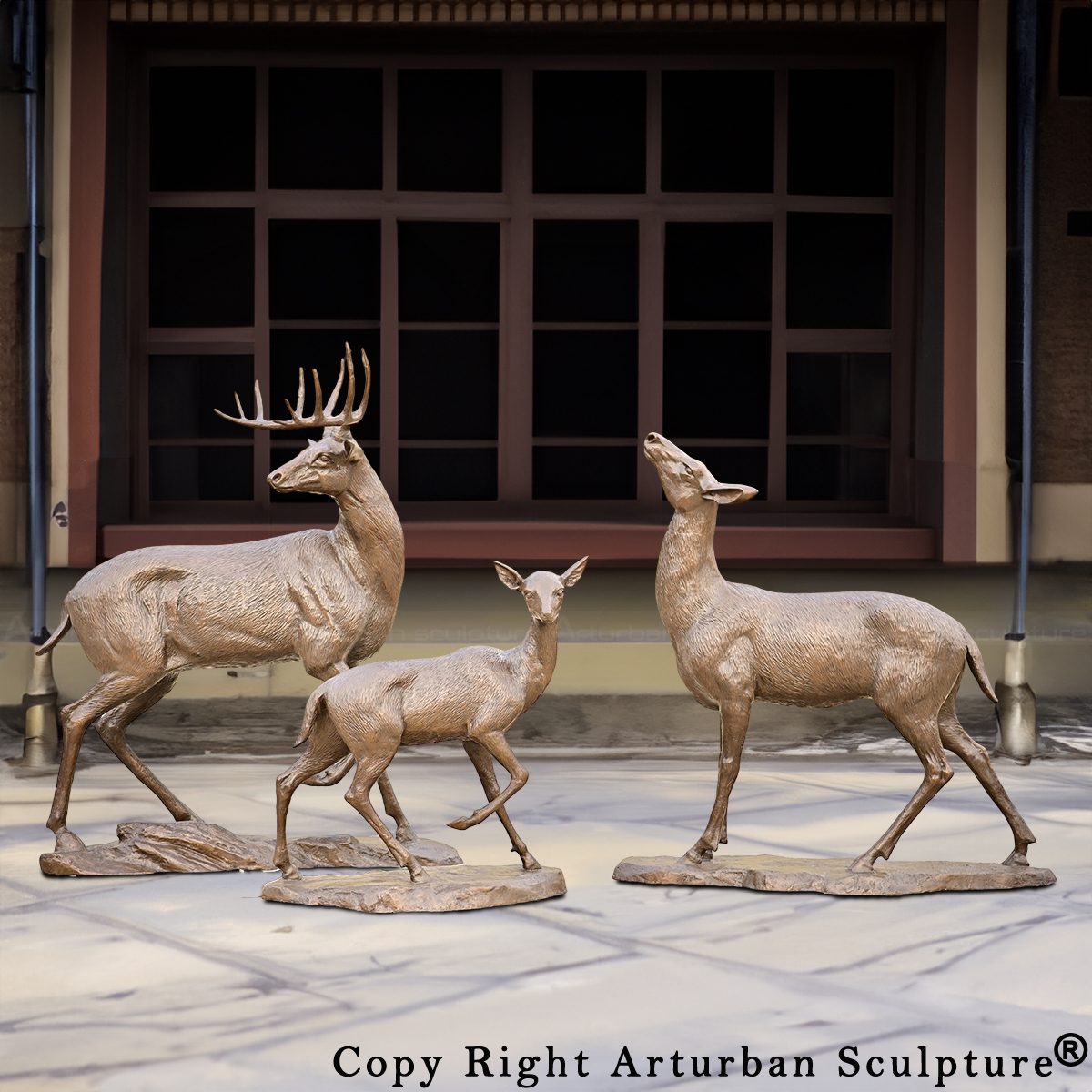 1 bronze deer family lawn ornaments sculpture set