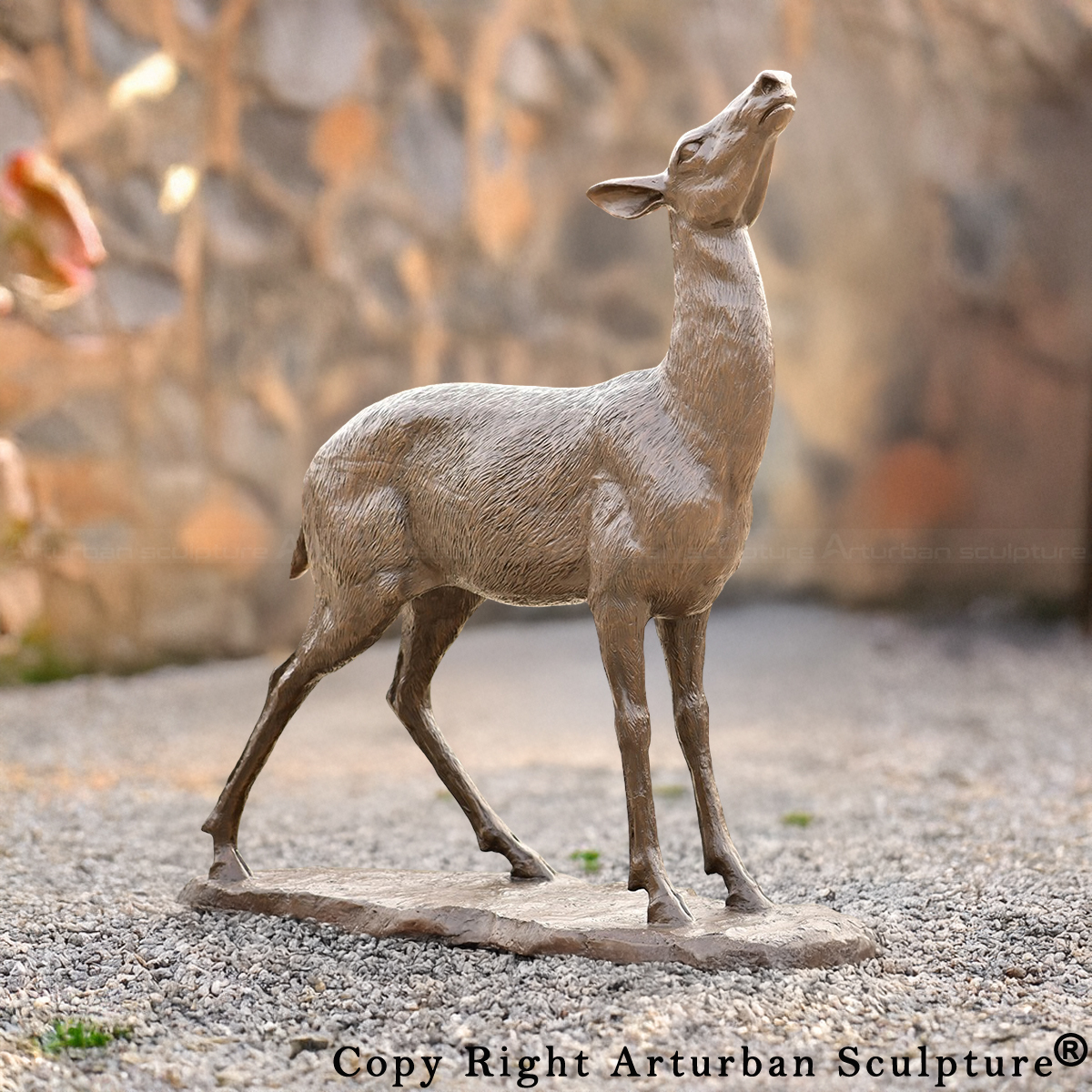 2 bronze Female deer statue outdoor