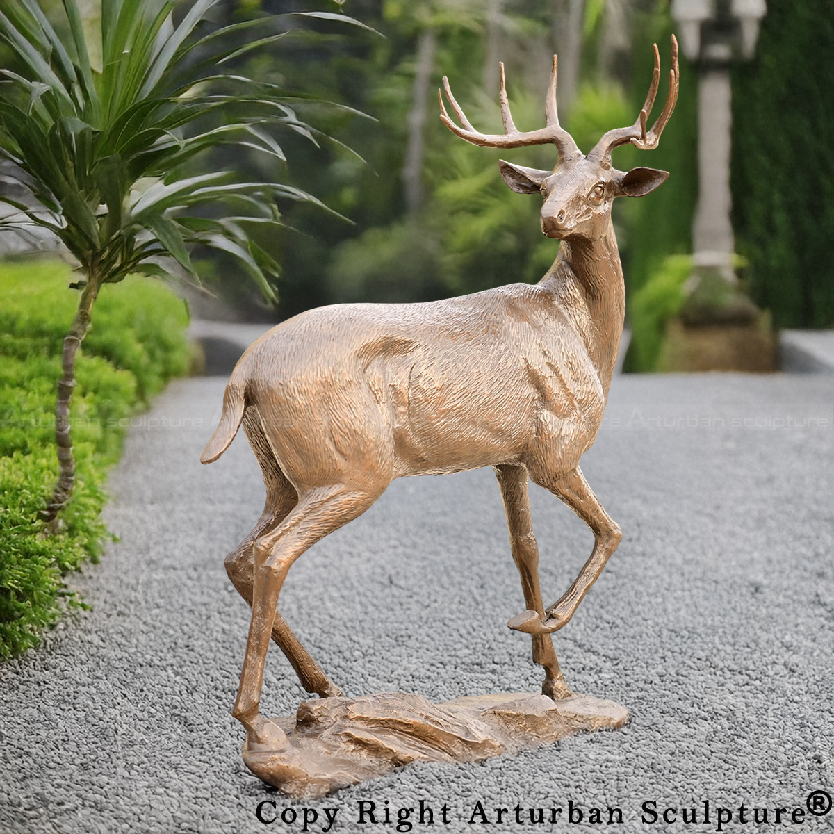 2 bronze Whitetail Stag garden Sculpture