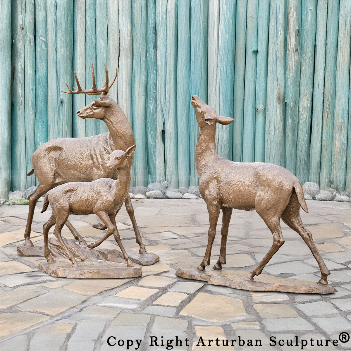 2-bronze outdoor life size deer statues set