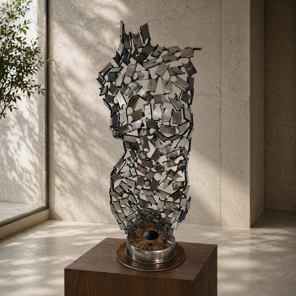 welded metal abstract torso sculpture