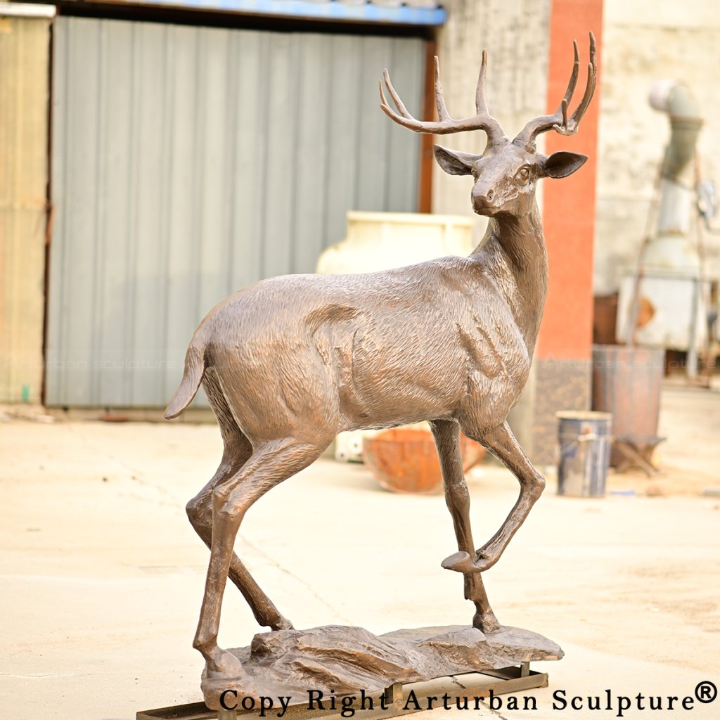 3 Life Size Bronze White-Tailed Deer Statue