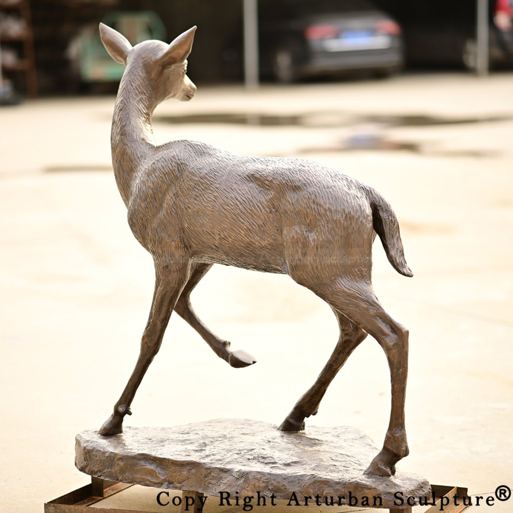 3 Realistic bronze white-tailed fawn garden sculpture