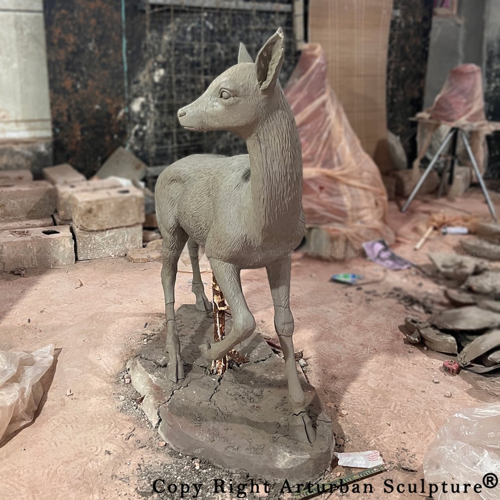 4 Detailed clay fawn sculpture form