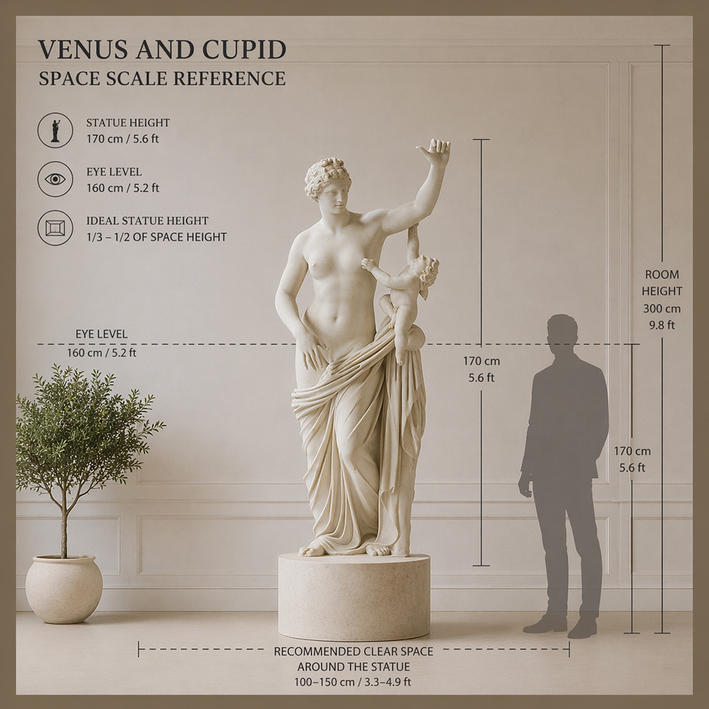 4.3 Venus and Cupid statue space scale infographic