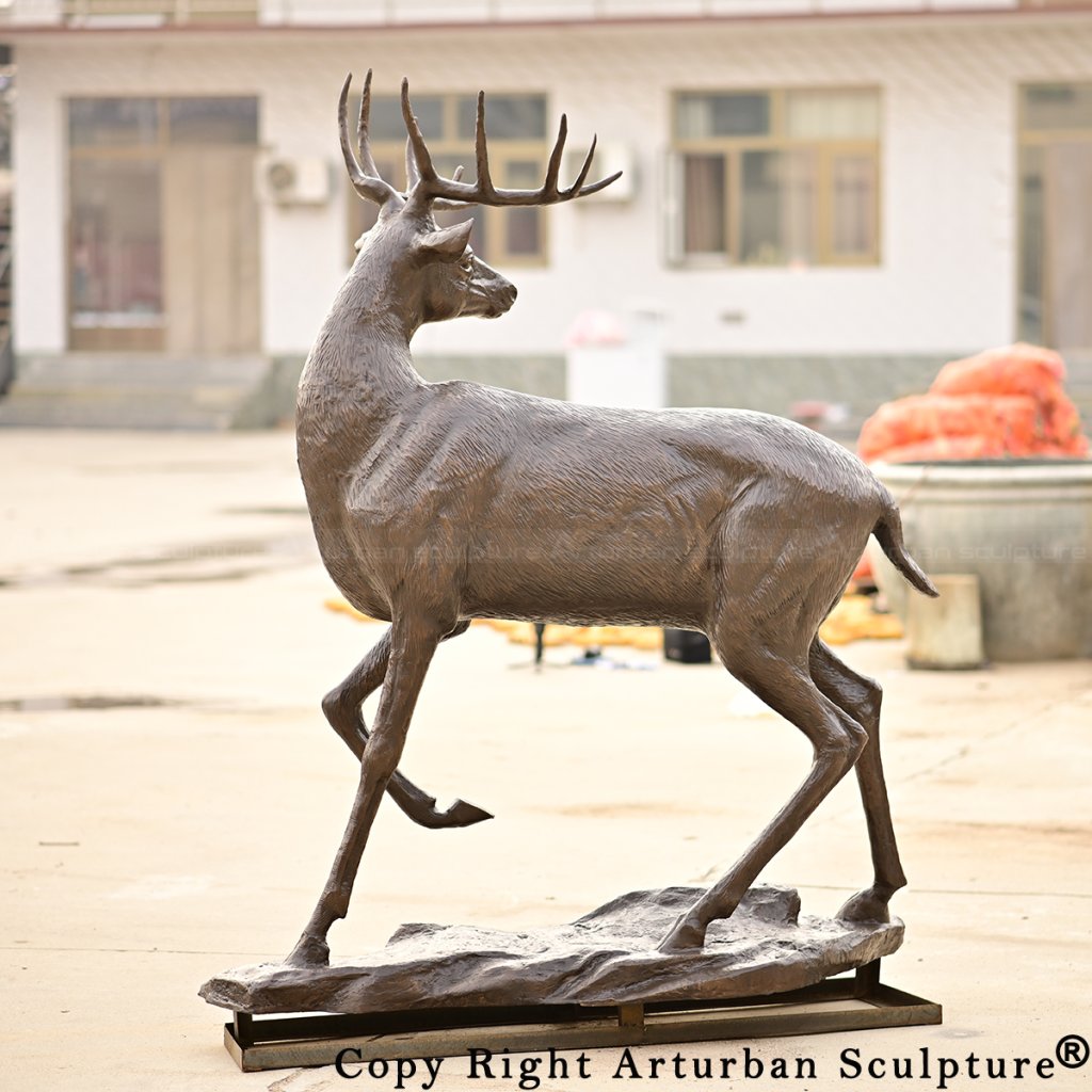 5 White-Tailed Deer Bronze Stag Sculpture