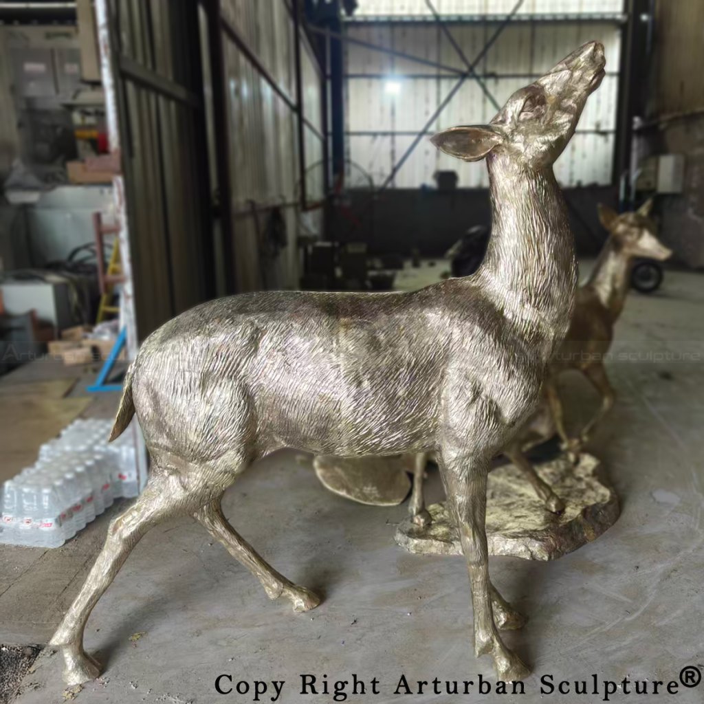 5.5 polish stage of bronze deer doe lawn ornaments