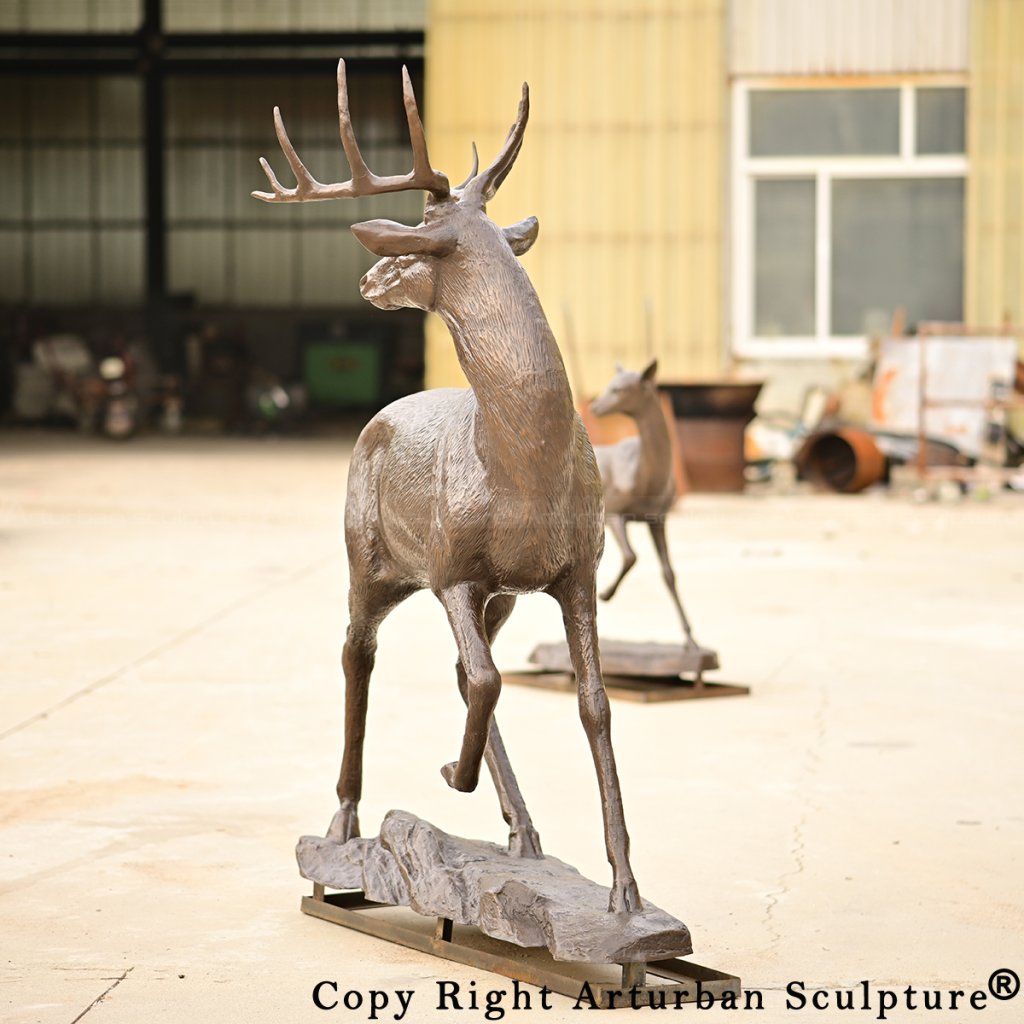6 Life Size Bronze White-Tailed Deer Stag Statue