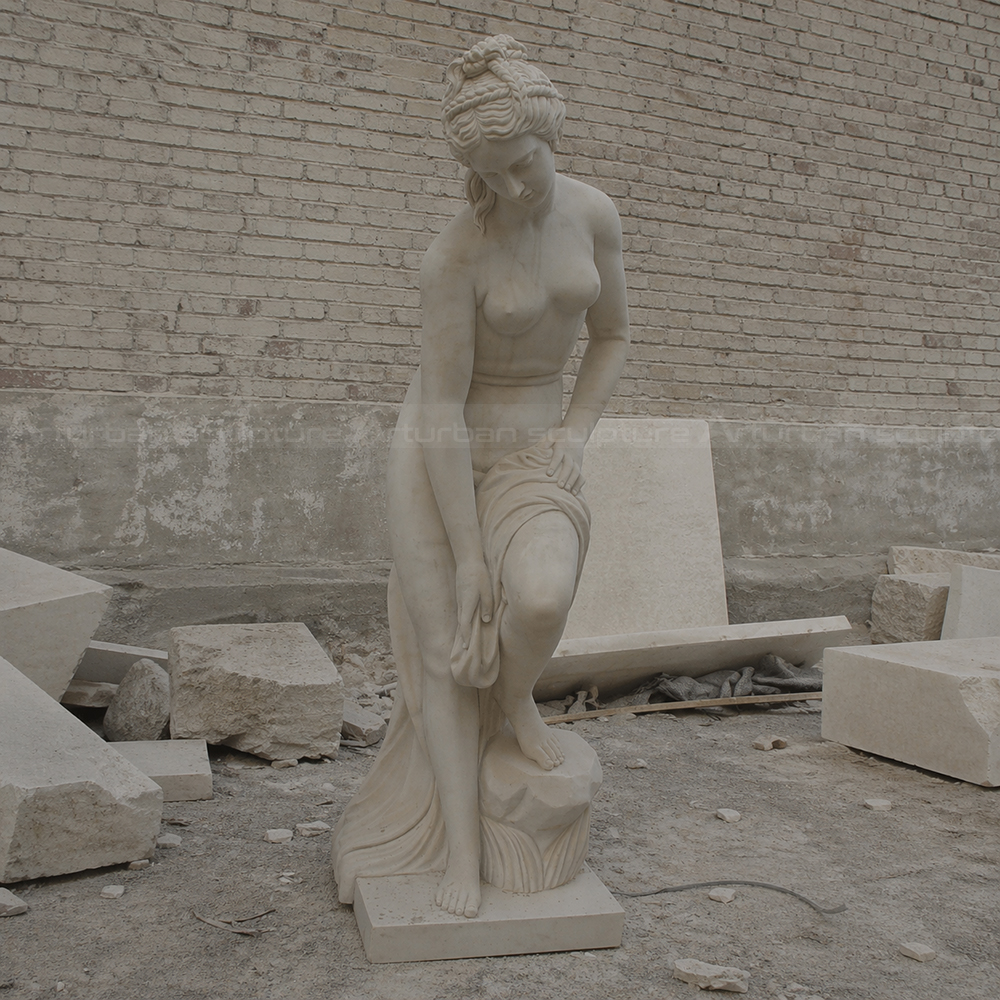 white marble Aphrodite bathing Nude Statue