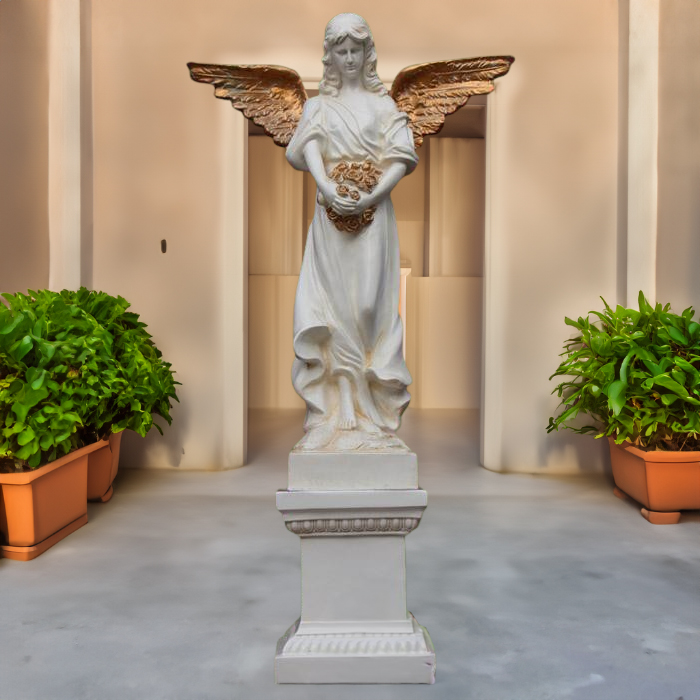 Angel Remembrance garden Statue holding flowers