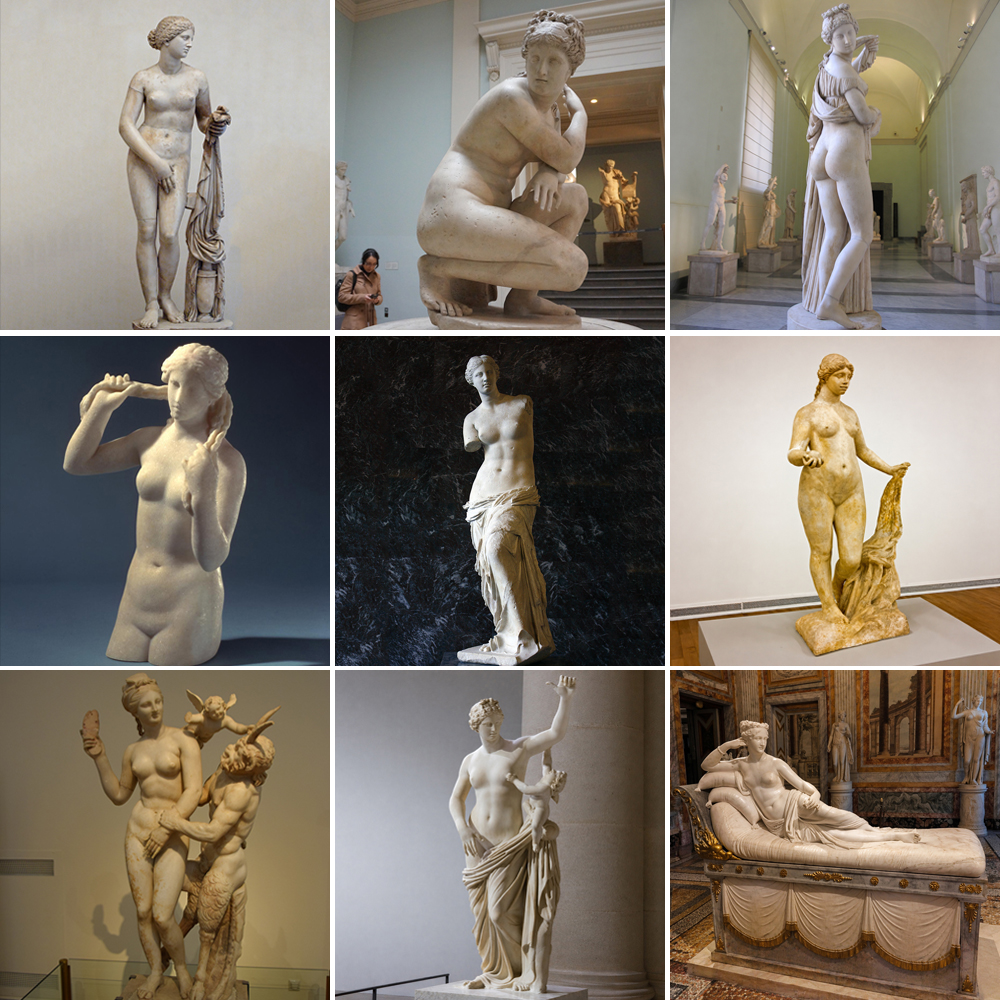 Aphrodite statues in different types