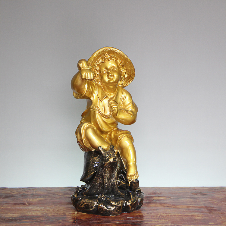 Boy on a Snail bronze garden Statue