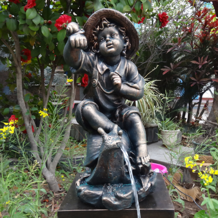 Boy with Snail Fountain bronze garden decor