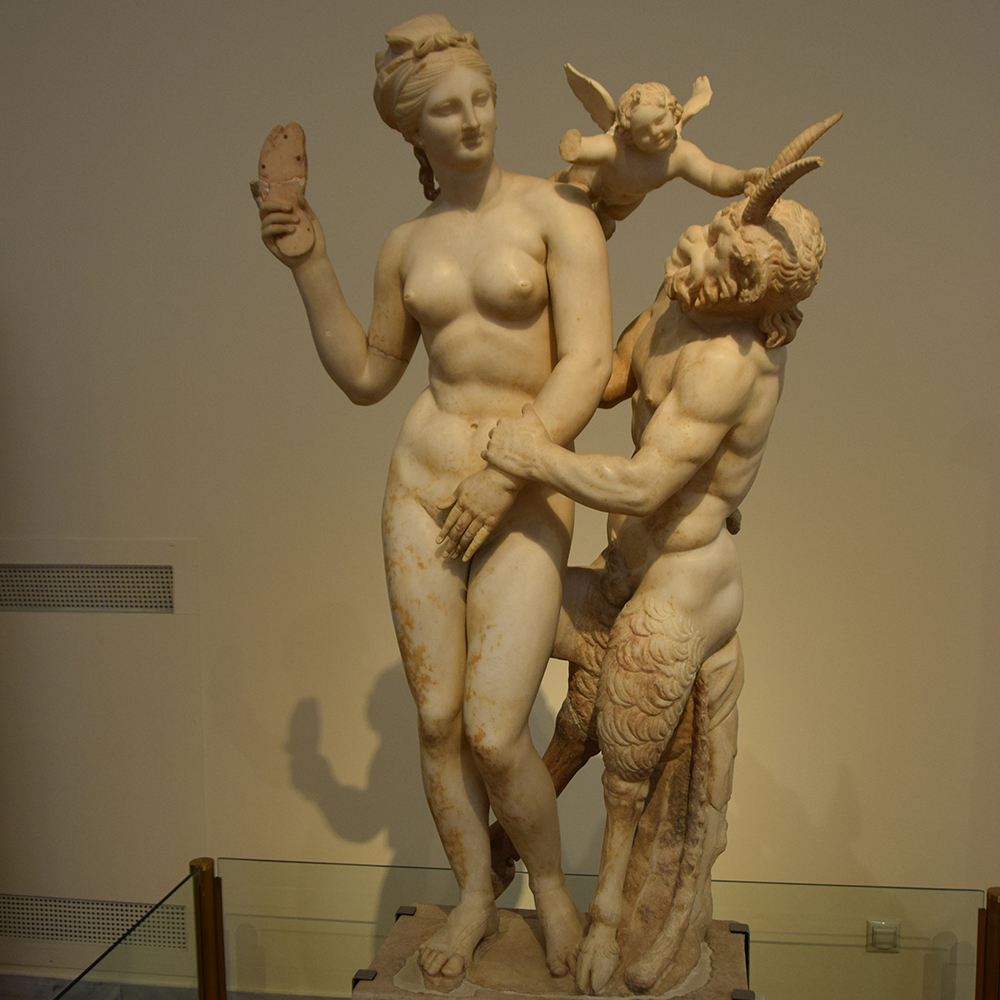Classical Aphrodite Pan and Eros sculpture