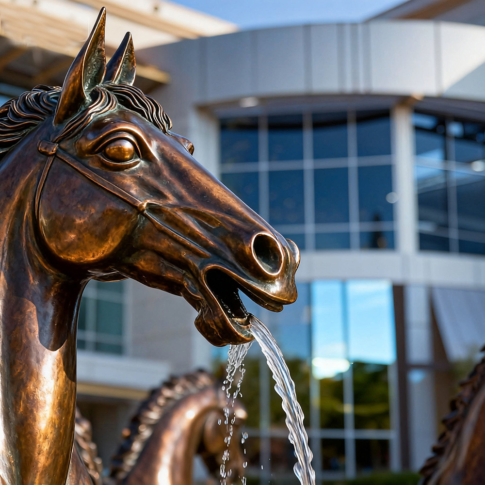 Close-up of bronze Rearing Horse Fountain