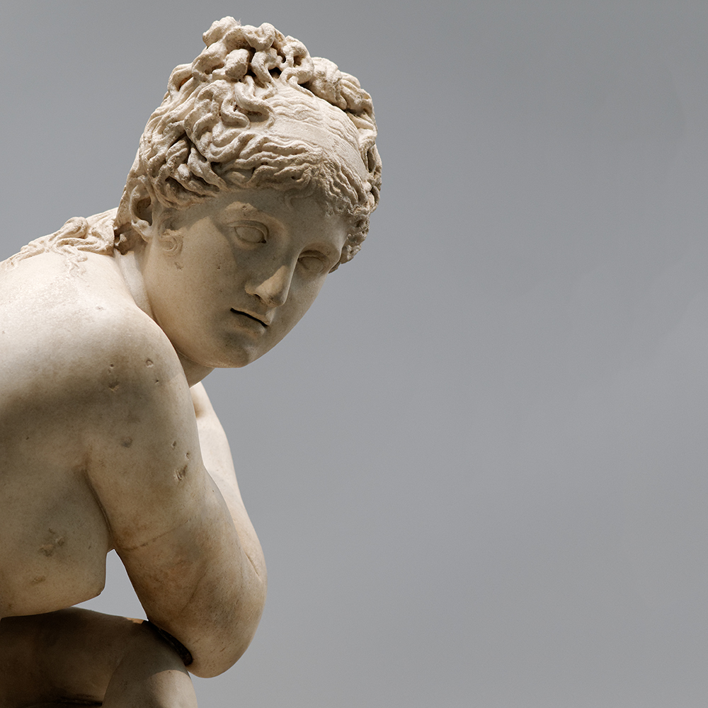 Crouching Venus marble head turned