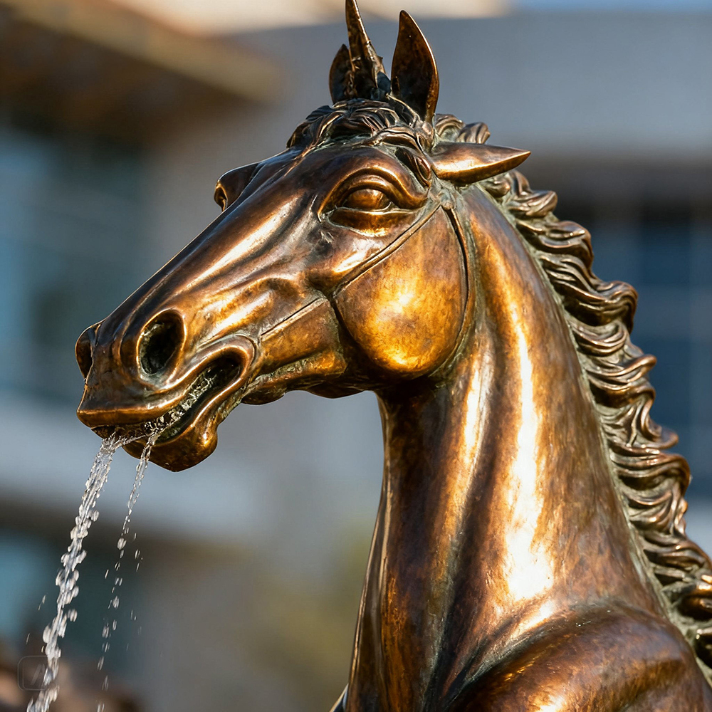Detailed bronze Rearing Horse Fountain horse head