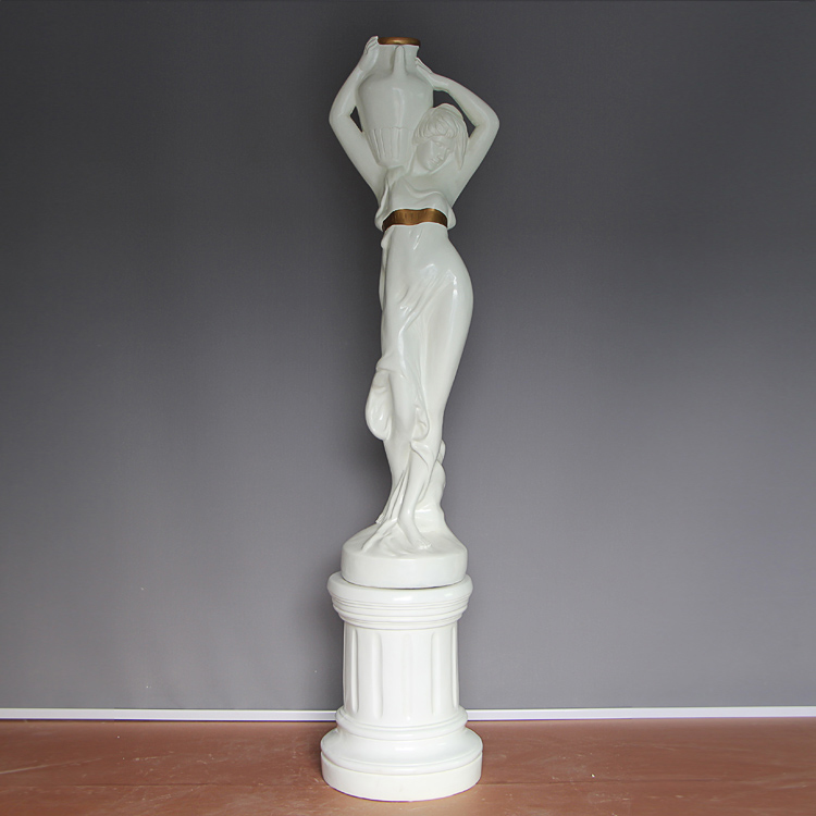 Lady Statue with Vase on high column base