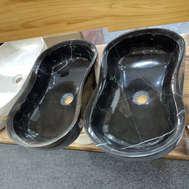 Marble Black Vessel Bathroom Sink kidney shape
