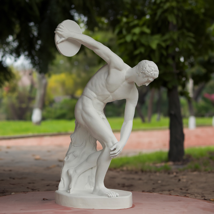 Statue of the Discus Thrower fiberglass athlete bending with discus